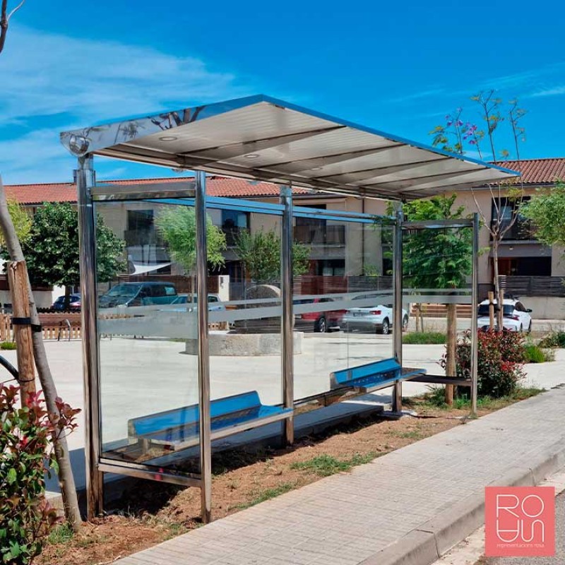 Marquesina parada d'autobús Passeig Marítim 5000 mm en acer inox